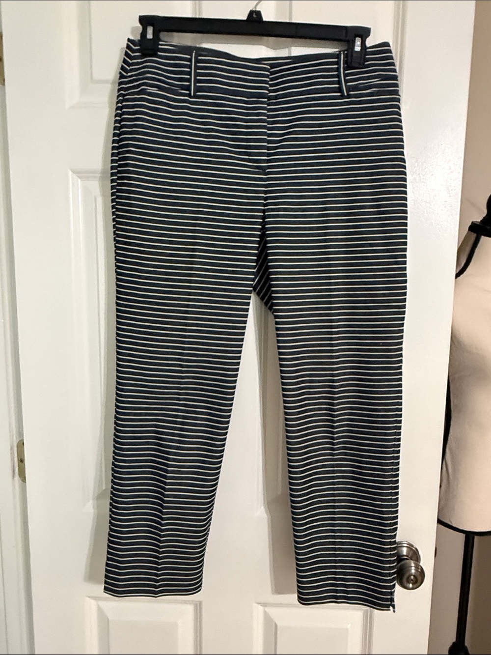 LOFT Navy and White Striped Julie Ankle Pants